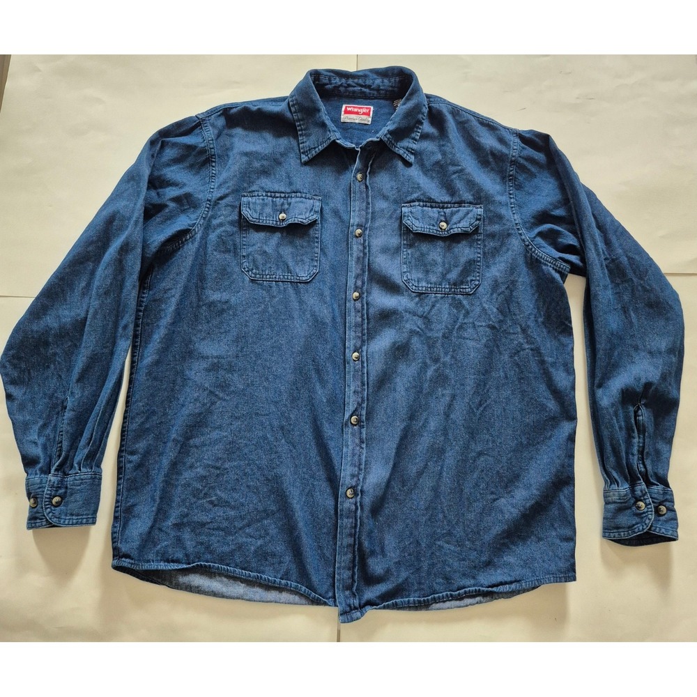 Wrangler Mens Blue Denim Long Sleeve Button Down Shirt XL HLB1WYN